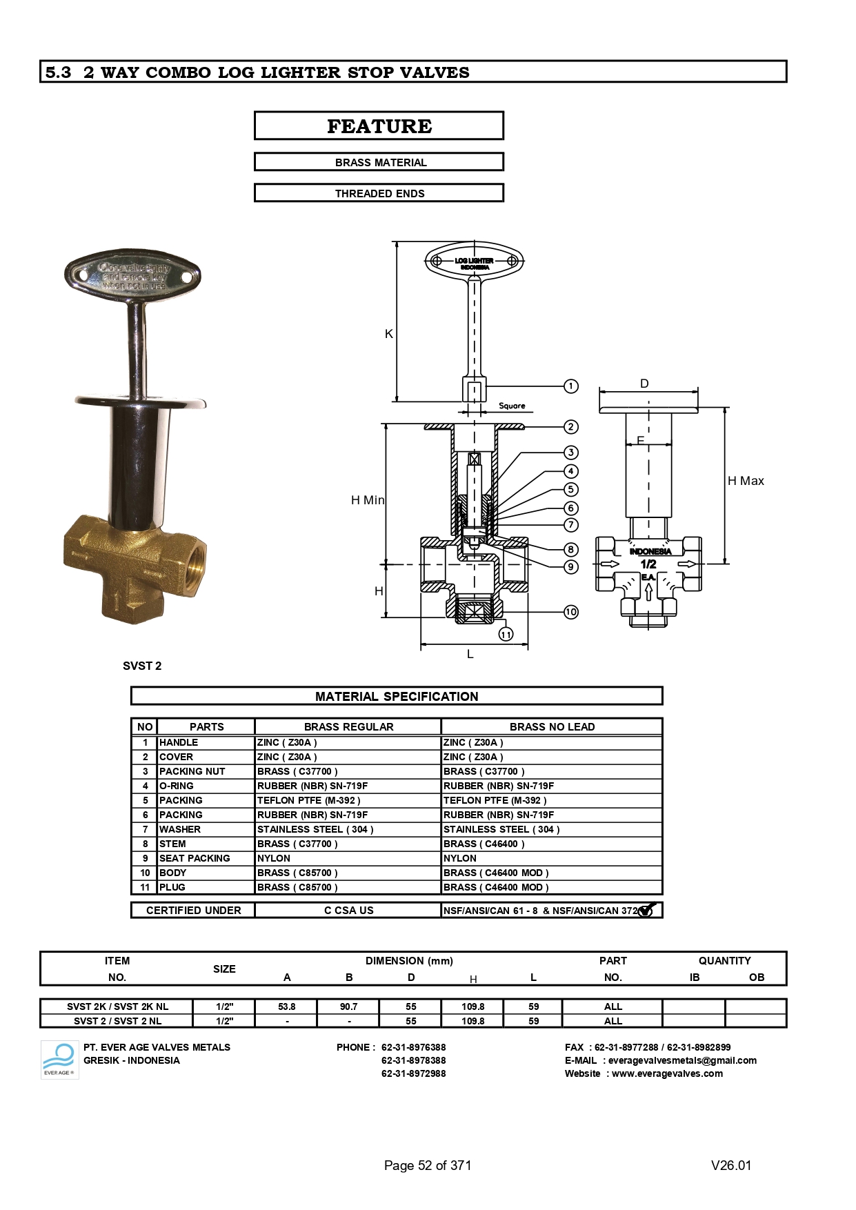 WAY COMBO LOG LIGHTER STOP VALVES